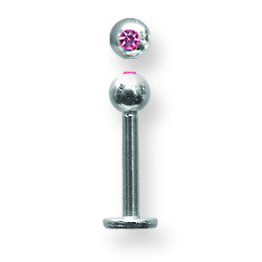 SGSS Labret w Gem Balls 14G (1.6mm) 3/8 (10mm) Long w 4mm gem ball end BDLSG14-40-4-PK - shirin-diamonds