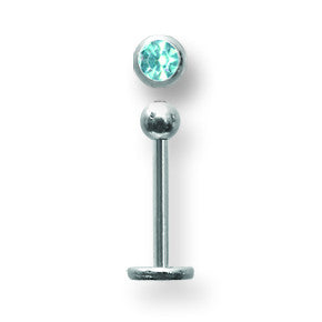 SGSS Labret w Gem Balls 16G (1.3mm) 3/8 (10mm) Long w 3mm gem ball end BDLSG16-40-3-BA - shirin-diamonds