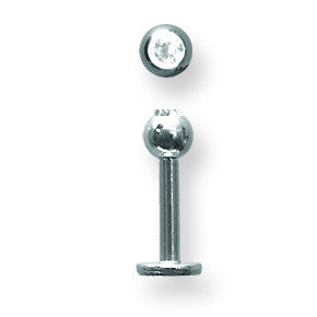 Solid Titanium Labret w Press Fit Gem Ball 14G (1.6mm) 5/16 (8mm) Long BDLTG14-30-4-UCCL - shirin-diamonds