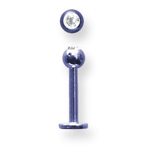 Solid Titanium Labret w Press Fit Gem Ball 14G (1.6mm) 3/8 (10mm) Long BDLTG14-40-4-BCTCL - shirin-diamonds