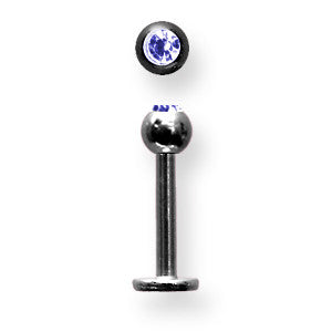 Solid Titanium Labret w Press Fit Gem Ball 14G (1.6mm) 3/8 (10mm) Long BDLTG14-40-4-BKZBD - shirin-diamonds