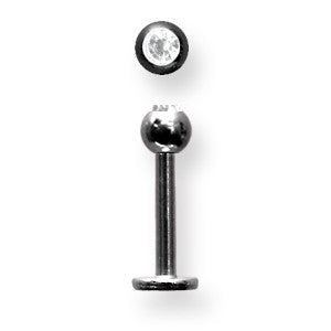 Solid Titanium Labret w Press Fit Gem Ball 14G (1.6mm) 3/8 (10mm) Long BDLTG14-40-4-BKZCL - shirin-diamonds