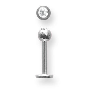 Solid Titanium Labret w Press Fit Gem Ball 14G (1.6mm) 3/8 (10mm) Long BDLTG14-40-4-UCCL - shirin-diamonds