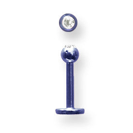 Solid Titanium Labret w Press Fit Gem Ball 16G (1.3mm) 5/16 (8mm) Long BDLTG16-30-3-BCTCL - shirin-diamonds