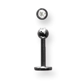 Solid Titanium Labret w Press Fit Gem Ball 16G (1.3mm) 5/16 (8mm) Long BDLTG16-30-3-BKZCL - shirin-diamonds