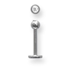 Solid Titanium Labret w Press Fit Gem Ball 16G (1.3mm) 3/8 (10mm) Long BDLTG16-40-3-UCCL - shirin-diamonds