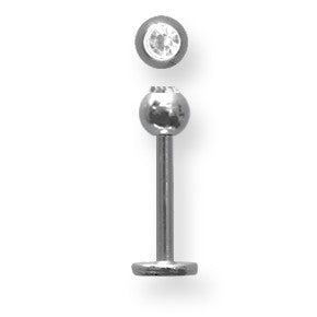 Solid Titanium Labret w Press Fit Gem Ball 16G (1.3mm) 3/8 (10mm) Long BDLTG16-40-4-UCCL - shirin-diamonds