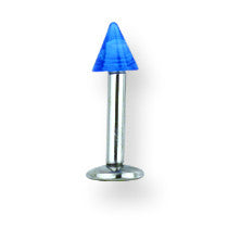 SGSS Labret w UV Sensitive Acrylic Cone 14G (1.6mm) 5/16 (8mm) Long w 4 BDLUVC14-30-44-BC - shirin-diamonds