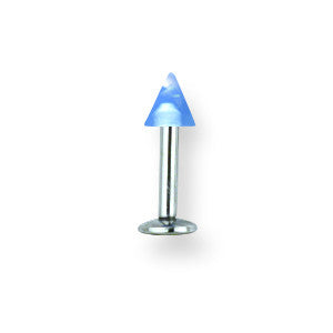 SGSS Labret w UV Sensitive Acrylic Cone 14G (1.6mm) 5/16 (8mm) Long w 4 BDLUVC14-30-44-BL - shirin-diamonds