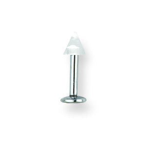 SGSS Labret w UV Sensitive Acrylic Cone 14G (1.6mm) 5/16 (8mm) Long w 4 BDLUVC14-30-44-CL - shirin-diamonds