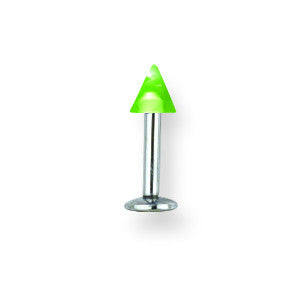 SGSS Labret w UV Sensitive Acrylic Cone 14G (1.6mm) 5/16 (8mm) Long w 4 BDLUVC14-30-44-GC - shirin-diamonds