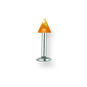 SGSS Labret w UV Sensitive Acrylic Cone 14G (1.6mm) 5/16 (8mm) Long w 4 BDLUVC14-30-44-OR - shirin-diamonds