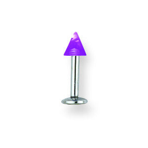 SGSS Labret w UV Sensitive Acrylic Cone 14G (1.6mm) 5/16 (8mm) Long w 4 BDLUVC14-30-44-PU - shirin-diamonds