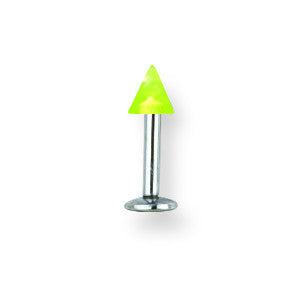 SGSS Labret w UV Sensitive Acrylic Cone 14G (1.6mm) 5/16 (8mm) Long w 4 BDLUVC14-30-44-YW - shirin-diamonds