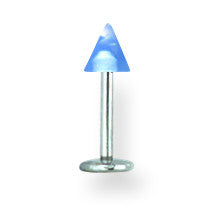 SGSS Labret w UV Sensitive Acrylic Cone 16G (1.3mm) 5/16 (8mm) Long w 4 BDLUVC16-30-44-BL - shirin-diamonds