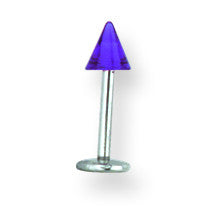 SGSS Labret w UV Sensitive Acrylic Cone 16G (1.3mm) 5/16 (8mm) Long w 4 BDLUVC16-30-44-PUD - shirin-diamonds