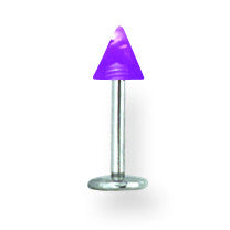 SGSS Labret w UV Sensitive Acrylic Cone 16G (1.3mm) 5/16 (8mm) Long w 4 BDLUVC16-30-44-PU - shirin-diamonds