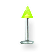 SGSS Labret w UV Sensitive Acrylic Cone 16G (1.3mm) 5/16 (8mm) Long w 4 BDLUVC16-30-44-YW - shirin-diamonds
