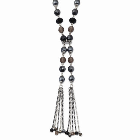 Silver-tone Black & Hematite Acrylic Stones & Beads 28in Necklace BF1106 - shirin-diamonds