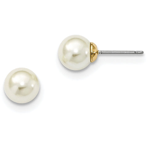 Gold-tone 8mm Simulated Pearl Post Earrings BF1281 - shirin-diamonds