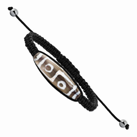 11x38mm Tibet Eye Agate w/Hematite Beads Black Cord Bracelet BF2113 - shirin-diamonds