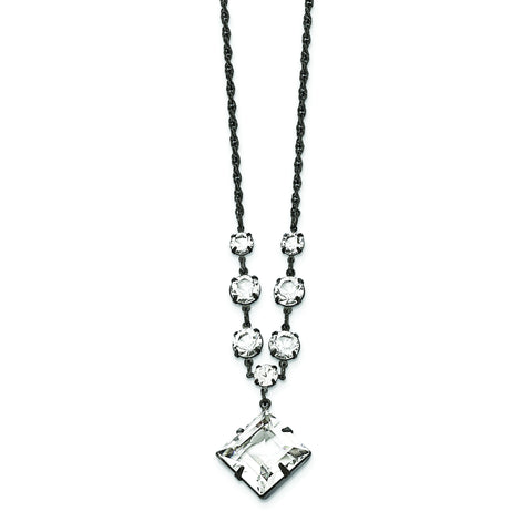Black-plated White Swarovski Elements Fancy w/3in ext. Necklace BF2392 - shirin-diamonds
