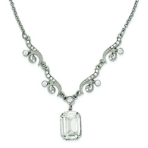 Silver-tone Swarovski Crystal & Crystal Dangle w/3in ext. Necklace BF2404 - shirin-diamonds