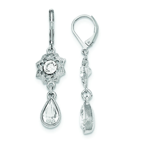 Silver-tone White Crystal Flower Leverback Earrings BF2420 - shirin-diamonds