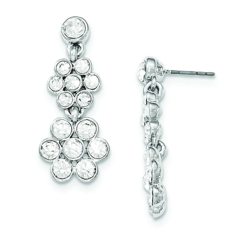 Silver-tone White Crystal Flower Post Dangle Earrings BF2423 - shirin-diamonds