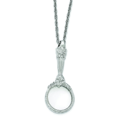 Silver-tone Textured Magnifying Glass Necklace BF2697 - shirin-diamonds