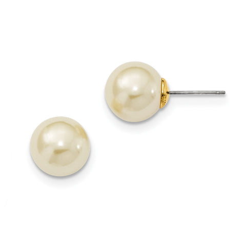 Cultura Simulated Pearl Button Post Earrings BF359 - shirin-diamonds