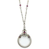 Pewter-tone Blue & Purple Crystal Magnifying Glass 30 Necklace BF473 - shirin-diamonds