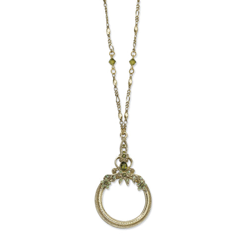 Burnished Brass-tone Olivine/Green Crys Magnifying Glass 30 Necklace BF521 - shirin-diamonds