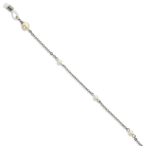 Cultura Simulated Pearl Eye Glass Holder Silver-tone 30in Chain BF594 - shirin-diamonds