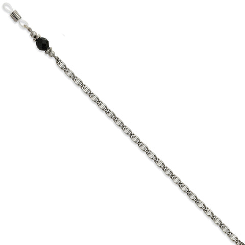 Black Crystal Bead Eyeglass Holder Silver-tone 30 Chain BF595 - shirin-diamonds