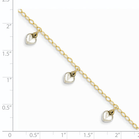14k Two-tone Polished Dangle Heart Baby Bracelet BID90 - shirin-diamonds