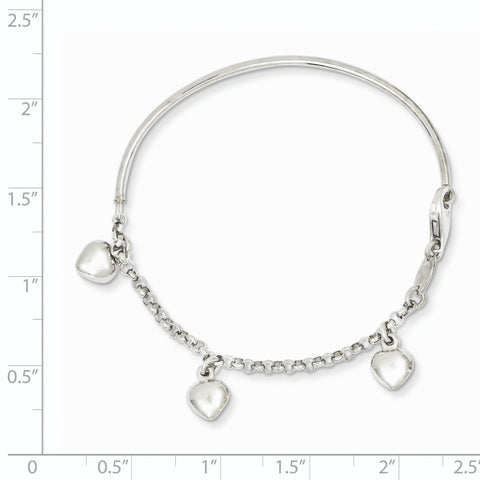14k White Gold Polished Dangle Heart Baby Bracelet BID91 - shirin-diamonds