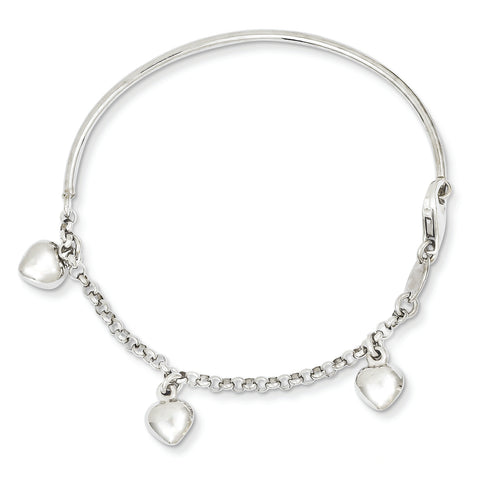 14k White Gold Polished Dangle Heart Baby Bracelet BID91 - shirin-diamonds