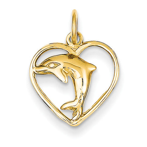 14k Dolphin in Heart Charm C1181 - shirin-diamonds
