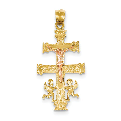 14k Two-tone (Yellow and White) Cara Vaca Crucifix Pendant C1427 - shirin-diamonds