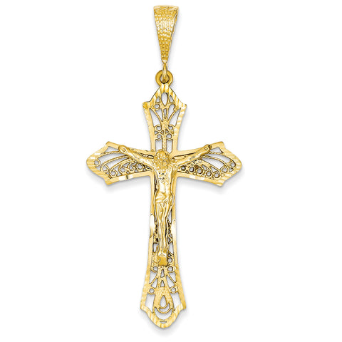 14k Satin & Diamond-Cut Crucifix Pendant C145 - shirin-diamonds