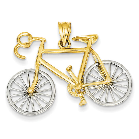14k Large Two-tone 3-D Bicycle Pendant C1813 - shirin-diamonds