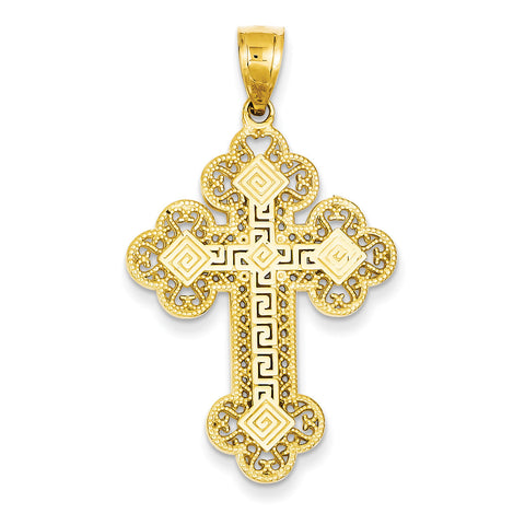 14k Budded Greek Key Cross Pendant C1924 - shirin-diamonds