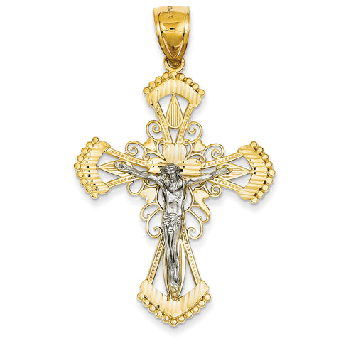 14k Two-tone Diamond-cut Crucifix Pendant C2004 - shirin-diamonds