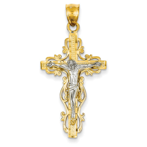 14k Two-tone Diamond-cut Crucifix Pendant C2005 - shirin-diamonds