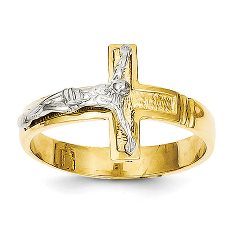 14k Two-tone Polished & Diamond-Cut Mens Crucifix Ring C2116 - shirin-diamonds