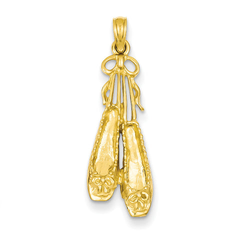 14k Solid Satin Polished 3-Dimensional Ballet Slippers Pendant C2274 - shirin-diamonds