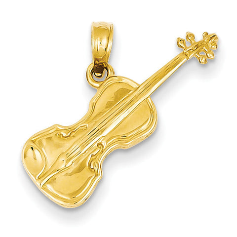 14k Polished Solid 3-Dimensional Violin Pendant C2279 - shirin-diamonds