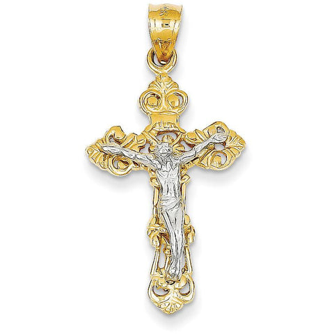 14k Two-tone Fleur De Lis Crucifix Pendant C241 - shirin-diamonds