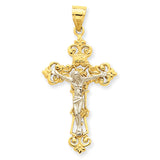 14k Two-tone INRI Fleur De Lis Crucifix Pendant C242 - shirin-diamonds